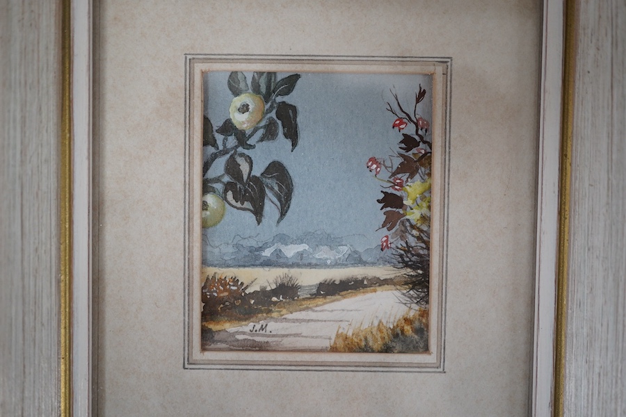 J Moss, set of four miniature watercolours, The Four Seasons, each 6 x 4.5cm. Condition - good